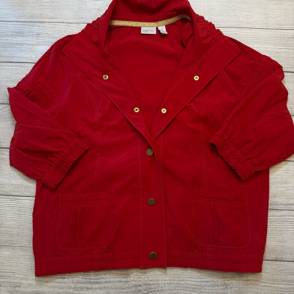 Chico's Red Snap-Front Bomber Jacket
